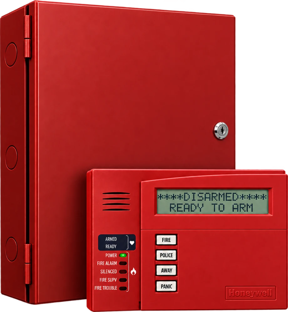 A Honeywell fire alarm panel